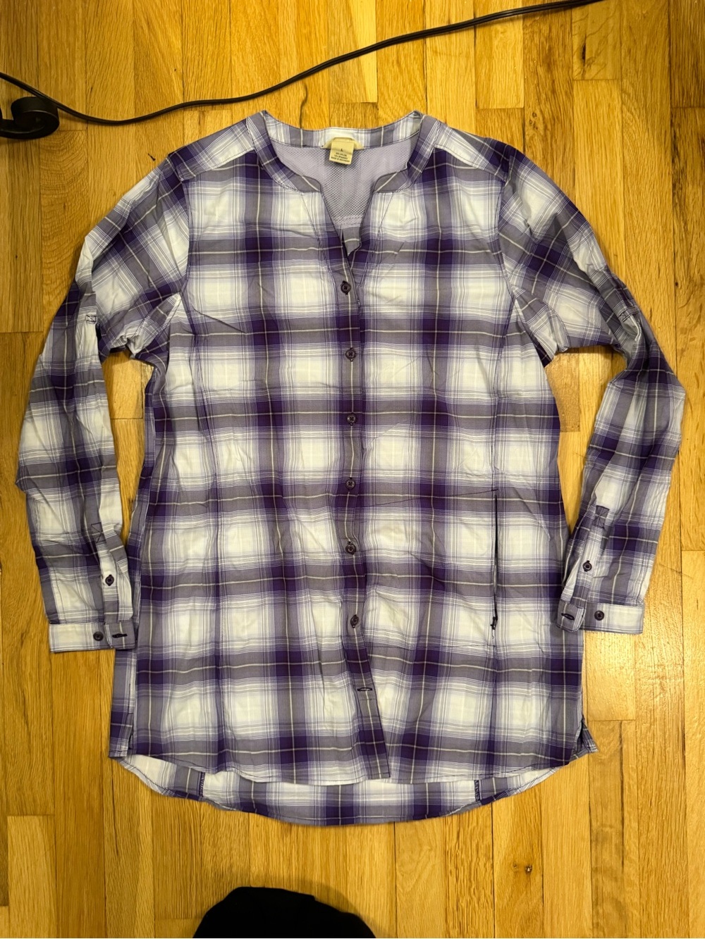 Duluth Trading Co Purple and White Plaid Button-Down Shirt